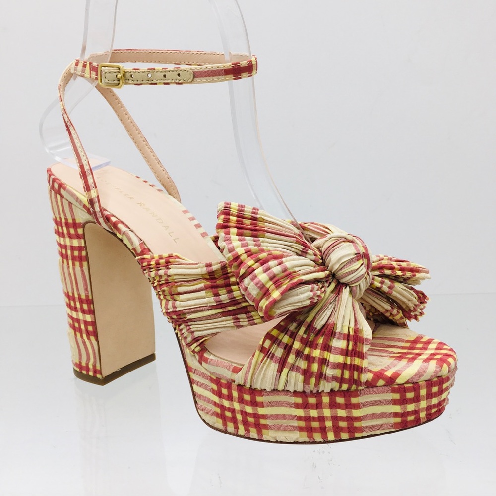 Loeffler Randall Natalia Cranberry Plaid Platform Heel Sandals Size 7 B Medium
